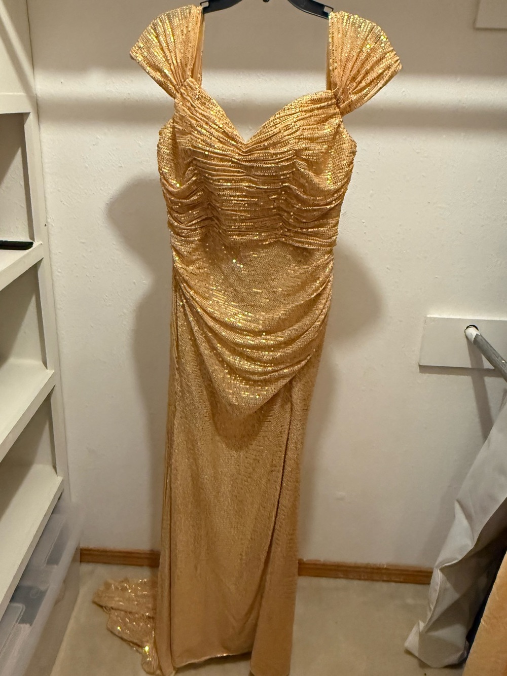 Gold Sequin Evening Gown - Elegant Draped Women’s Dress